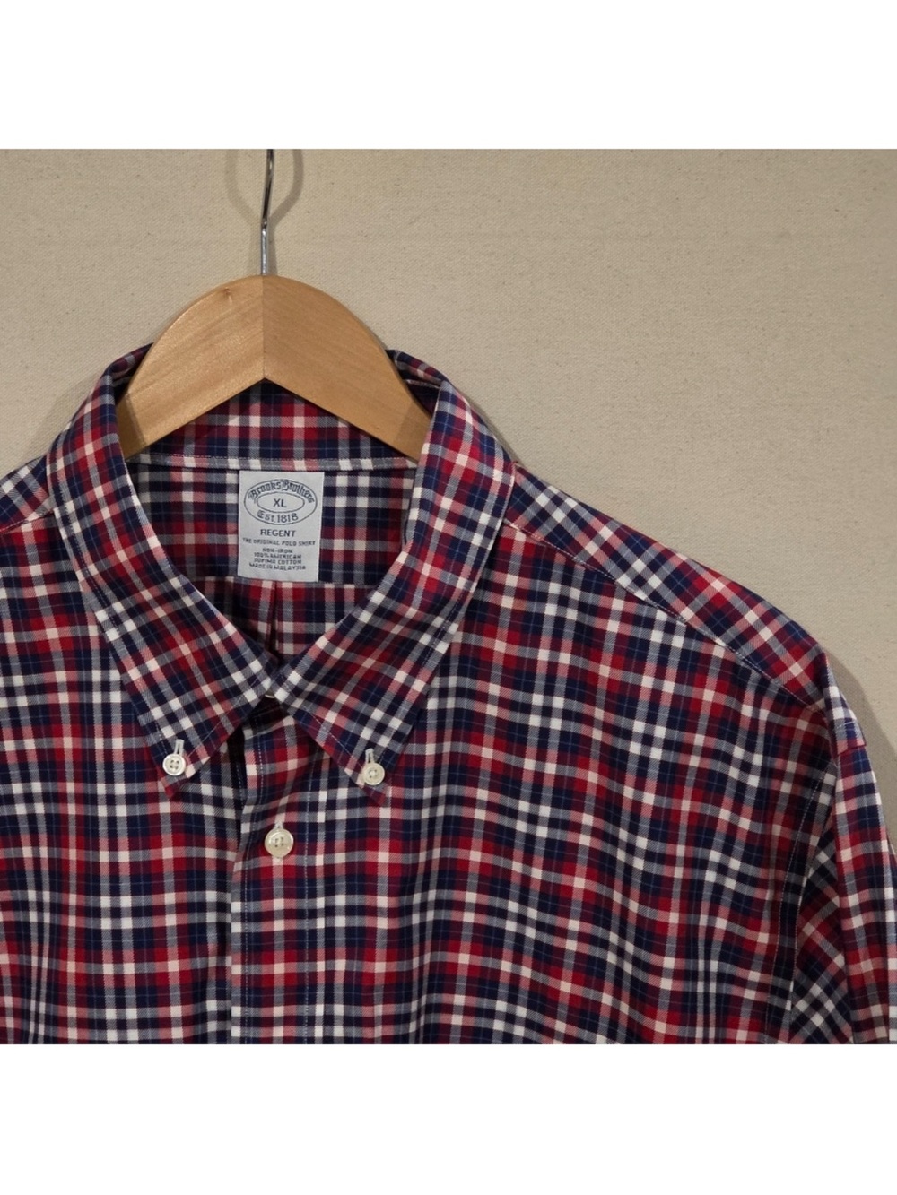 Brooks Brothers Classic Red and Blue Plaid Men’s Shirt XL